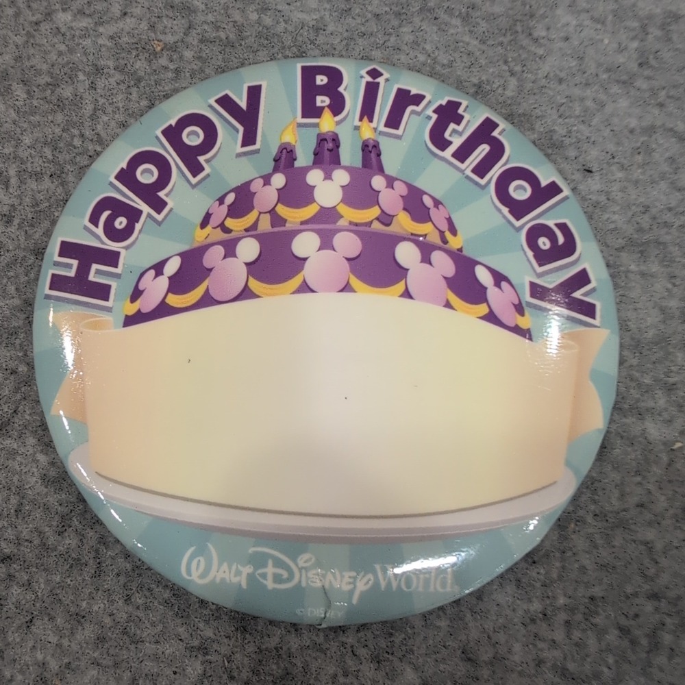 Walt Disney World Happy Birthday Cake Pin Button Name Tag - Picture 1 of 2